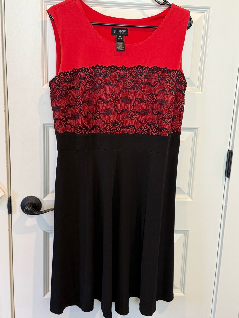 Enfocus Studio Red Bodice with Black Lace & Black Skirt Dress